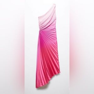 Asymmetrical Pleated Pink Mango Dress